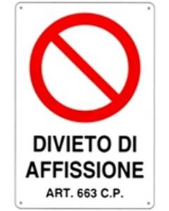 PUBBLICENTRO - CARTELLO IN PLASTICA RESISTENTE "DIVIETO DI AFFISSIONE" 300X200MM