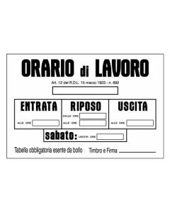 Oreca - 1 Cartello segnaletico in PVC "Orario di Lavoro" - formato 300x200 mm