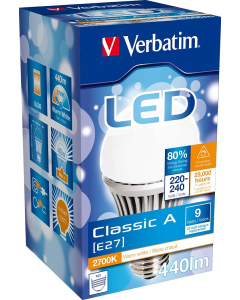 VERBATIN - LAMPADA LED CLASSIC A  E27 2700K 440 LM 9W WARM WHITE