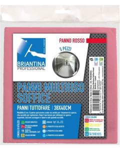 La Briantina PAN03652A Panno Multiuso Soffice, 38 x 40 cm, Rosso, 5 Pezzi