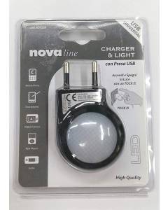 Nova Line NCR220 Punto Luce Notturno a LED con Presa USB E14, 6 W, Multicolore